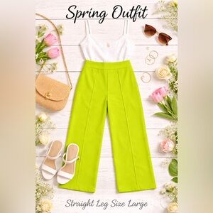 Yoyo5 Lime Green Straight-Leg Pants Size L Neon Tailored Fit NWOT